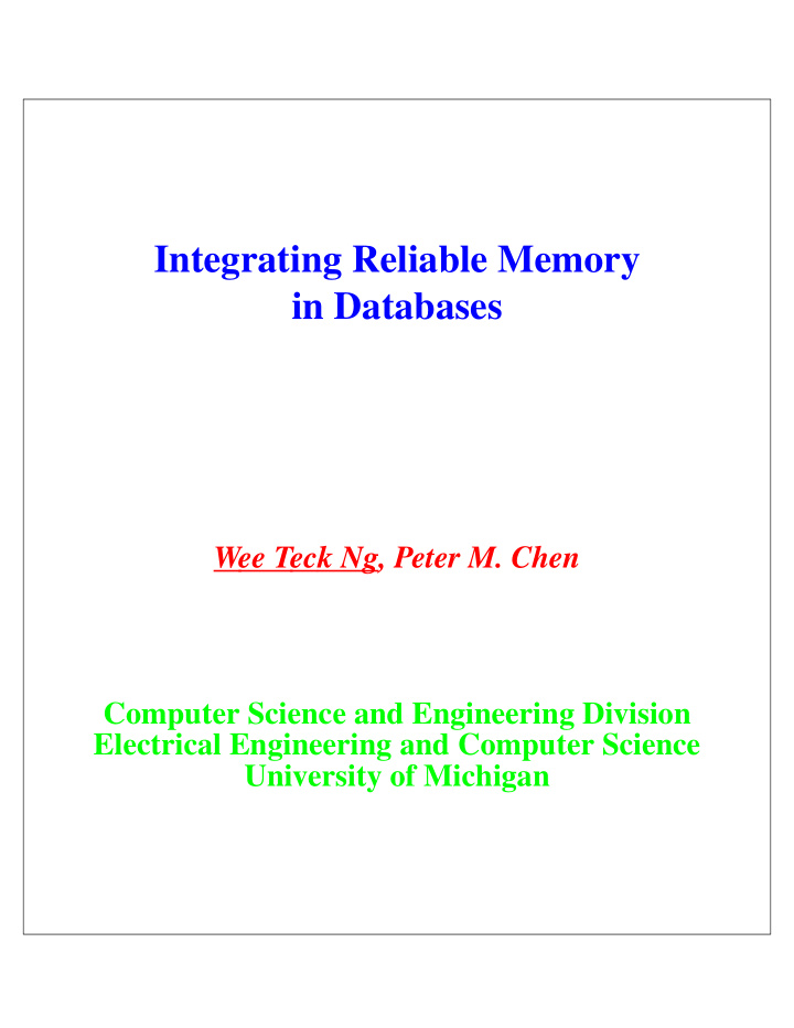 integrating reliable memory in databases