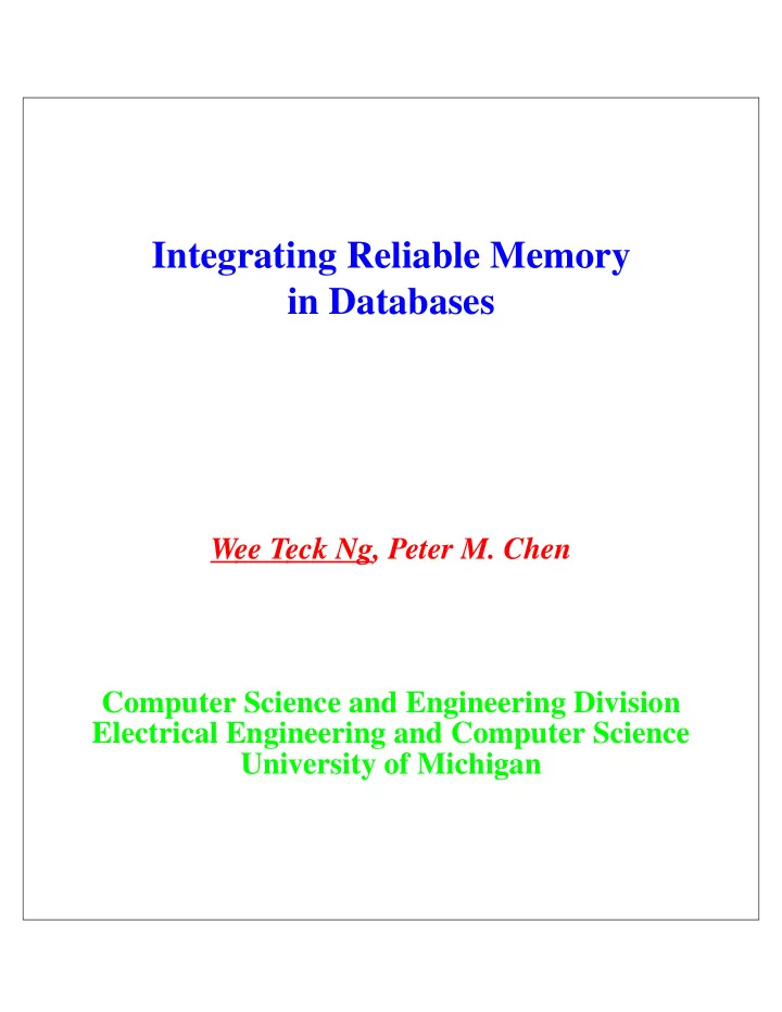 integrating reliable memory in databases