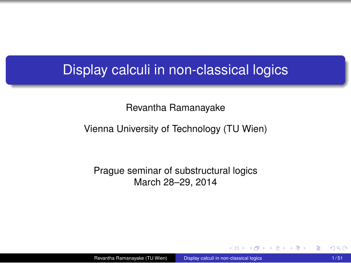 display calculi in non classical logics