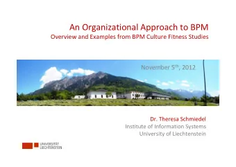 An Organizational Approach to BPM Overview and Examples from BPM Culture Fitness Studies November 5