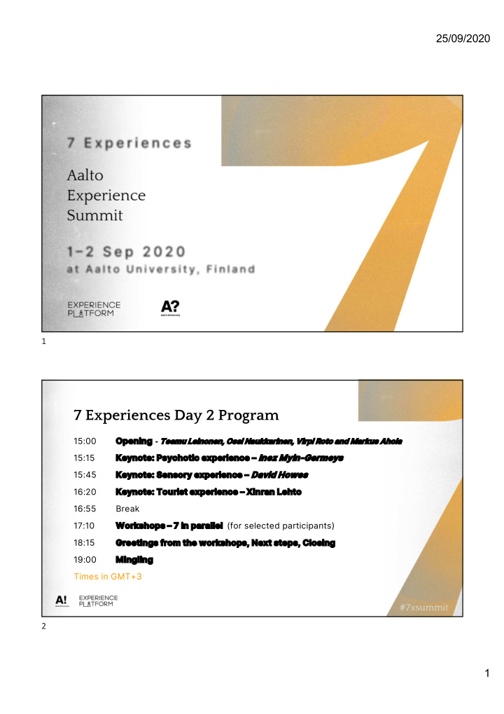 7 experiences day 2 program
