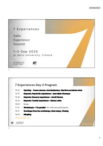 7 Experiences Day 2 Program  15:00  Op Opening - Te  Teemu Leinonen,  , Ossi Naukkari  rinen,  ,