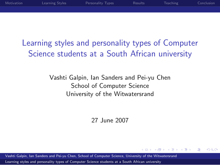 learning styles and personality types of computer science