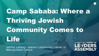 Camp Sababa: Where a  Thriving Jewish  Community Comes to  Life  Jeffrey Lasday- Jewish Community