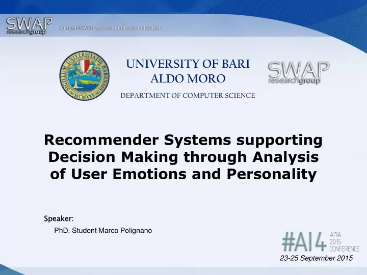 of user emotions and personality