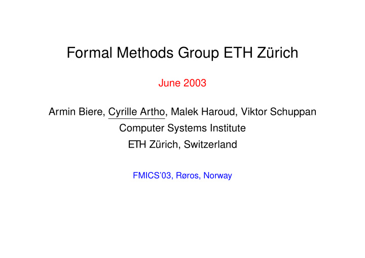 formal methods group eth z urich