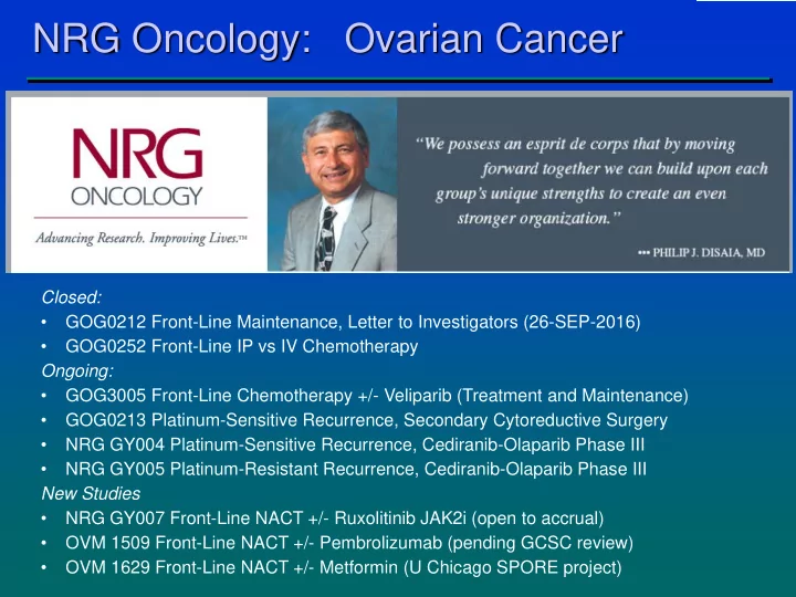 nrg oncology ovarian cancer
