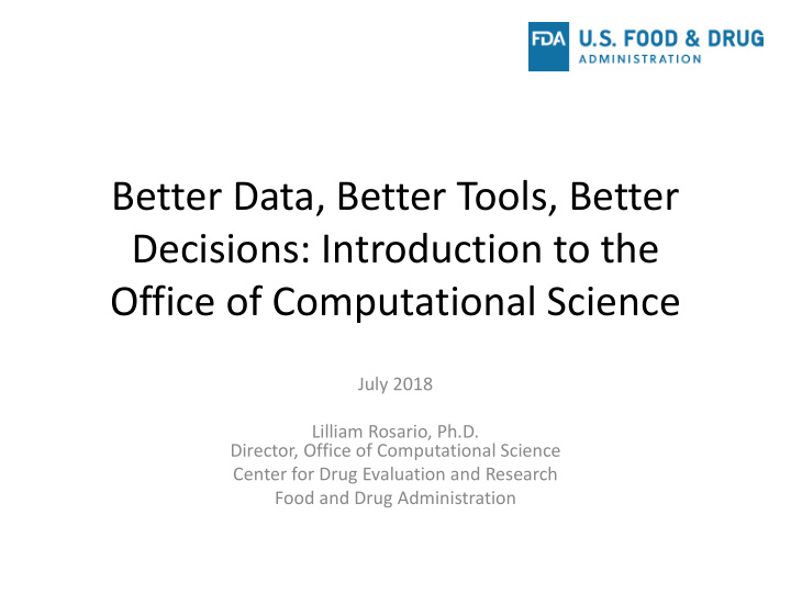 better data better tools better decisions introduction to