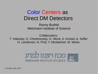 Color Centers as  Direct DM Detectors  Ranny Budnik  Weizmann Institute of Science  Collaborators: