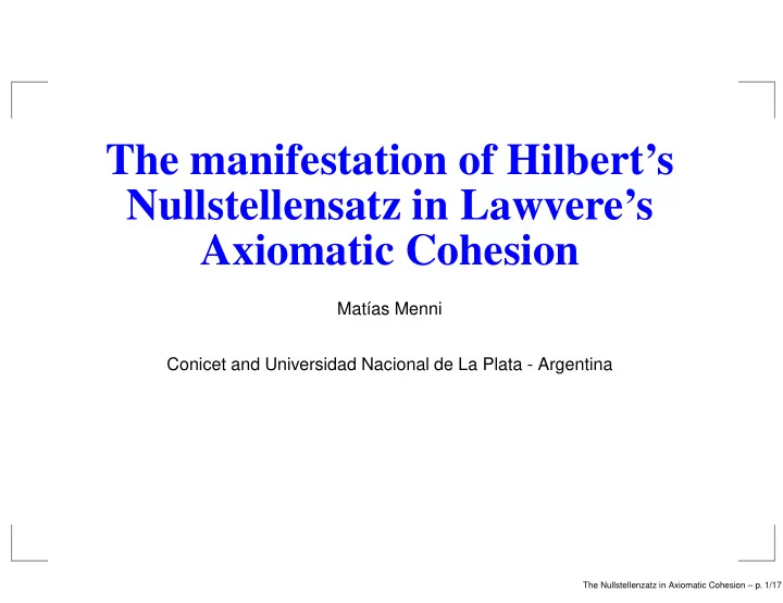 the manifestation of hilbert s nullstellensatz in lawvere
