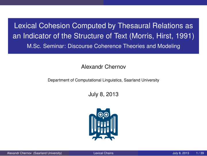 lexical cohesion computed by thesaural relations as an
