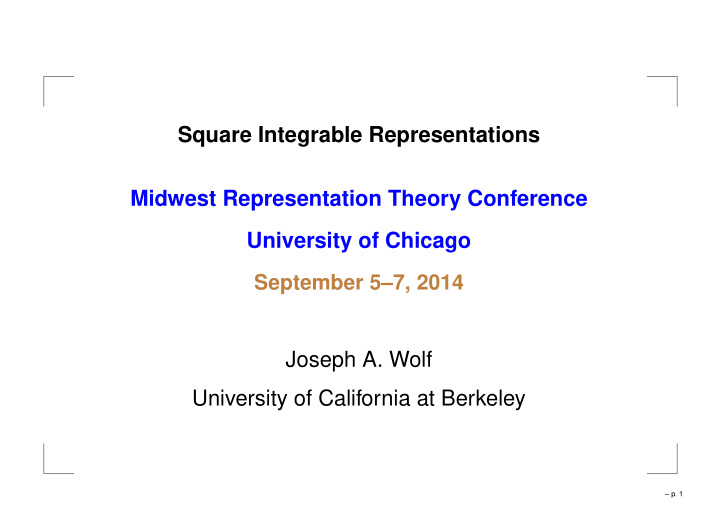 square integrable representations midwest representation