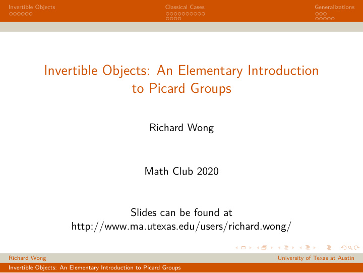 invertible objects an elementary introduction to picard