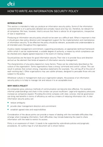 HOW  TO WRITE AN INFORMATION SECURITY POLICY  INTRODUCTION  This section is intended to help you
