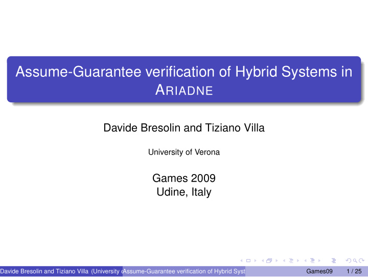 assume guarantee verification of hybrid systems in