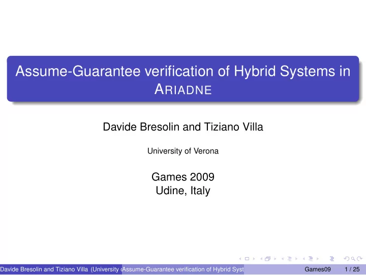 assume guarantee verification of hybrid systems in