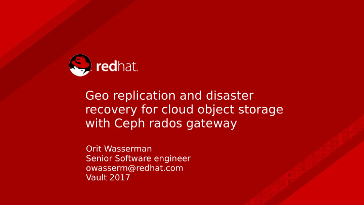geo replication and disaster recovery for cloud object