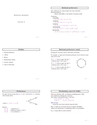 Rational preferences  Idea: preferences of a rational agent must obey constraints.  Rational