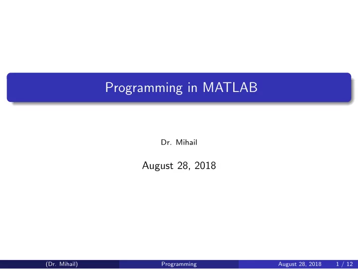 programming in matlab