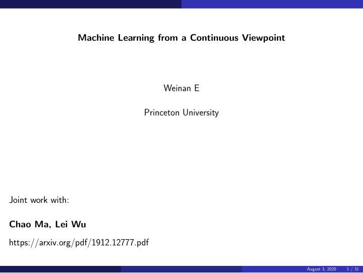 machine learning from a continuous viewpoint weinan e