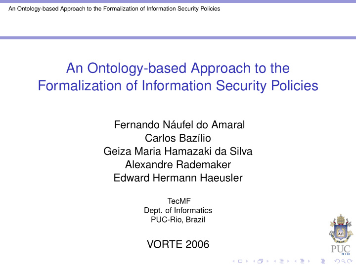 an ontology based approach to the formalization of