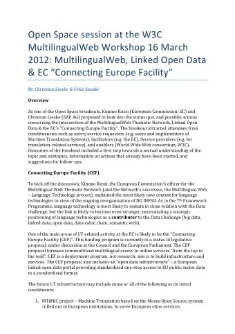Open  Space  session  at  the  W3C    MultilingualWeb  Workshop  16