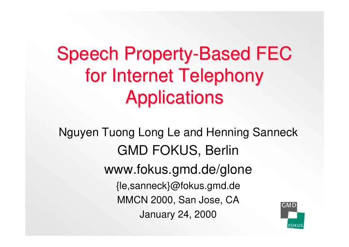 speech property based based fec fec speech property for