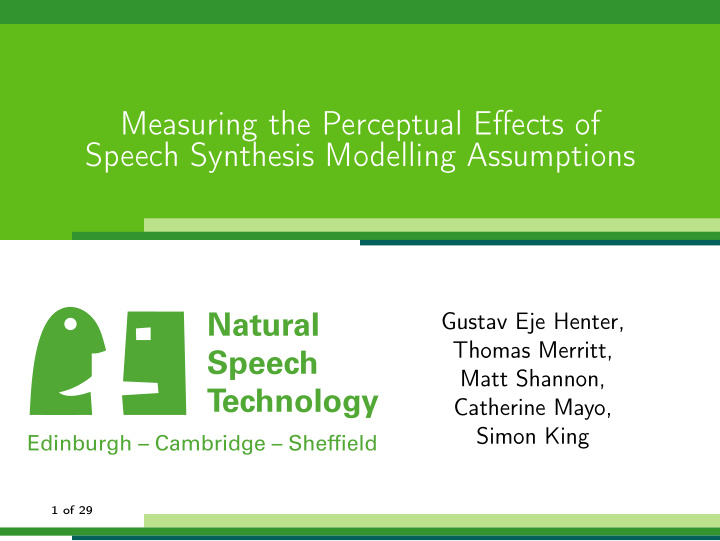 measuring the perceptual effects of speech synthesis