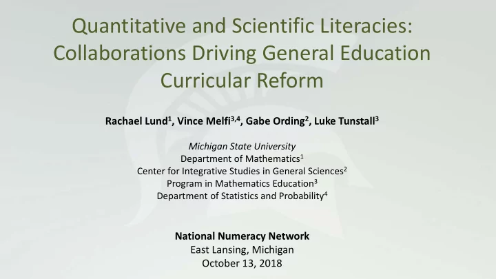 quantitative and scientific literacies collaborations