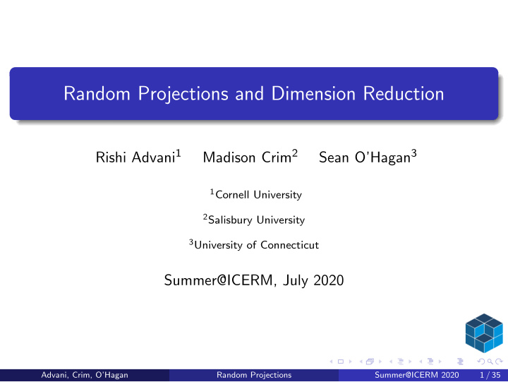 random projections and dimension reduction