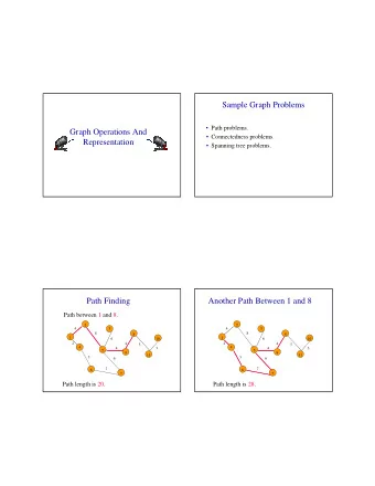 Sample Graph Problems   Path problems.  Graph Operations And   Connectedness problems.