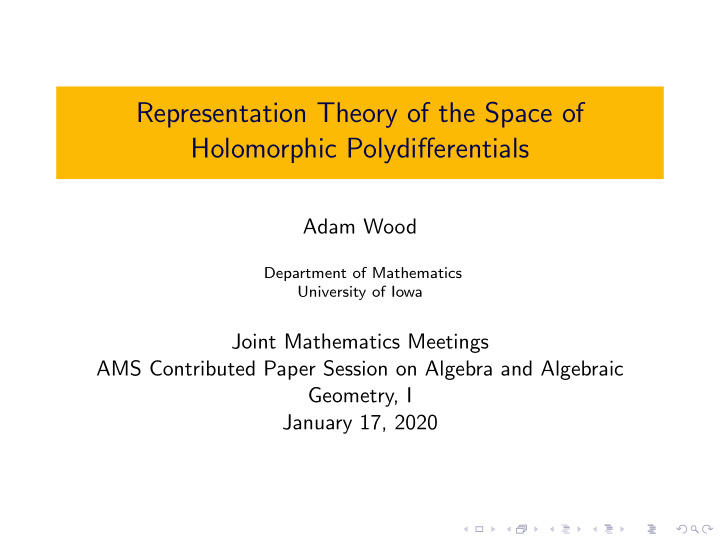 representation theory of the space of holomorphic