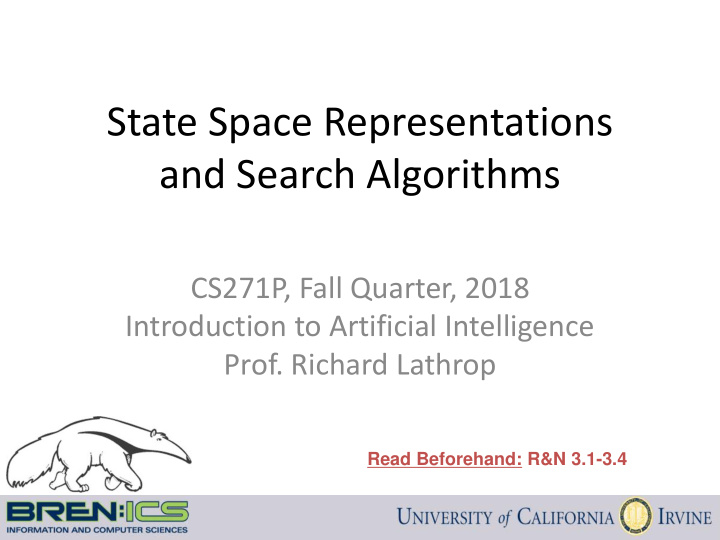 state space representations and search algorithms