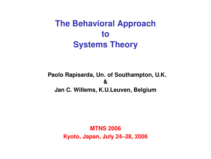 the behavioral approach to systems theory