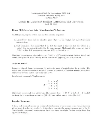 Lecture 22: Linear Shift-Invariant (LSI) Systems and Convolution  April 26, 2016.  Linear