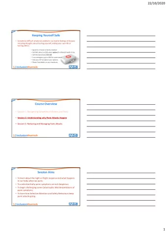 22/10/2020  Keeping Yourself Safe  Sometimes difficult emotional problems can lead to feelings
