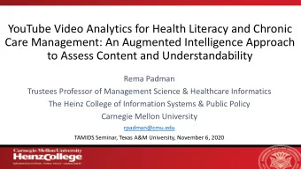YouTube Video Analytics for Health Literacy and Chronic  Care Management: An Augmented Intelligence