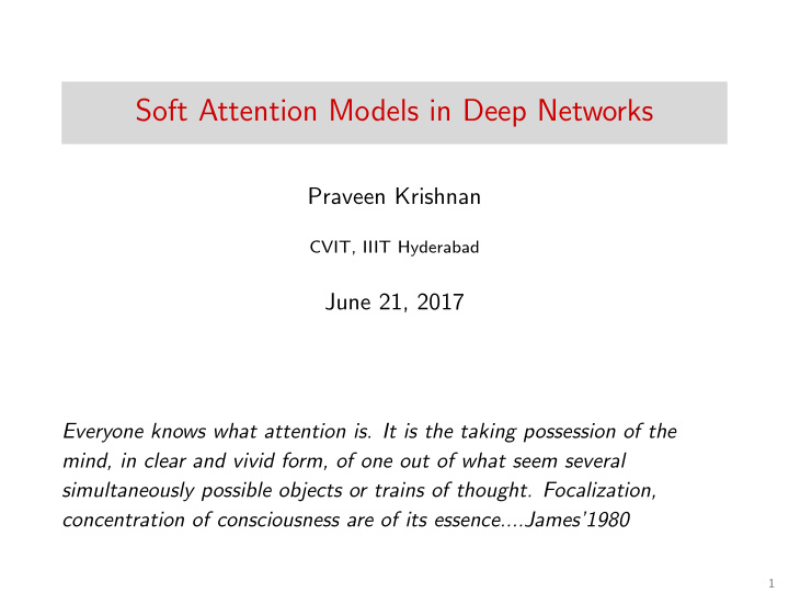 soft attention models in deep networks