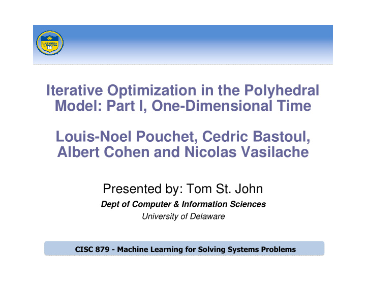 iterative optimization in the polyhedral model part i one