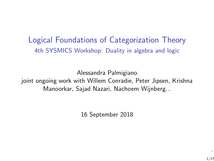 logical foundations of categorization theory