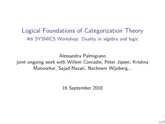 Logical Foundations of Categorization Theory  4th SYSMICS Workshop: Duality in algebra and logic