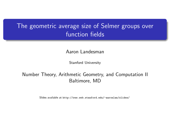 the geometric average size of selmer groups over function