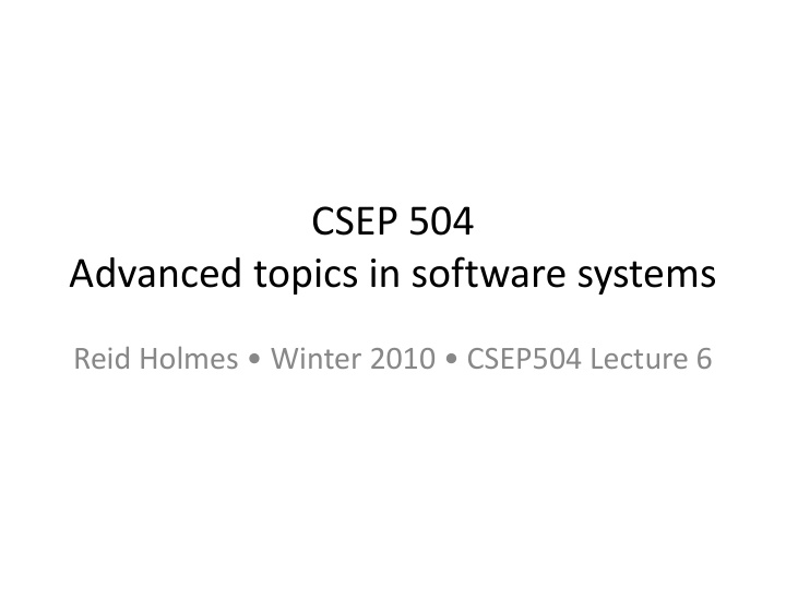 advanced topics in software systems