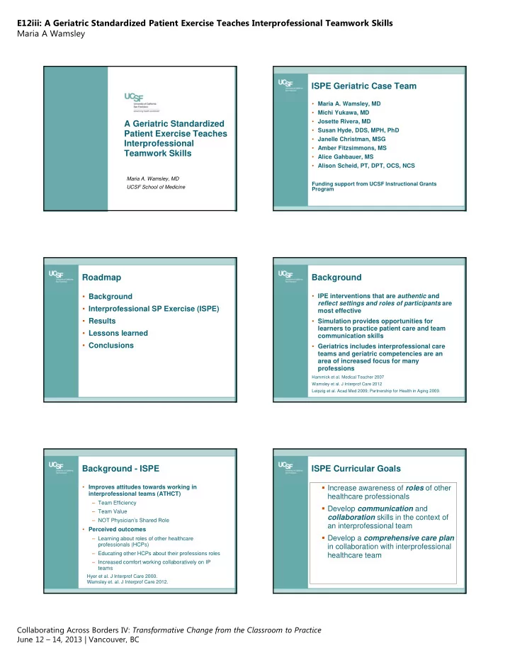 e12iii a geriatric standardized patient exercise teaches