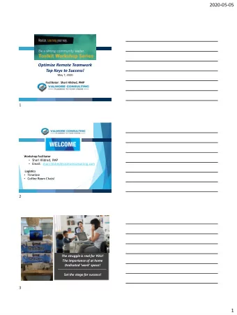 2020-05-05  Optimize Remote Teamwork  Top Keys to Success!  May 7, 2020  Facilitator:  Shari