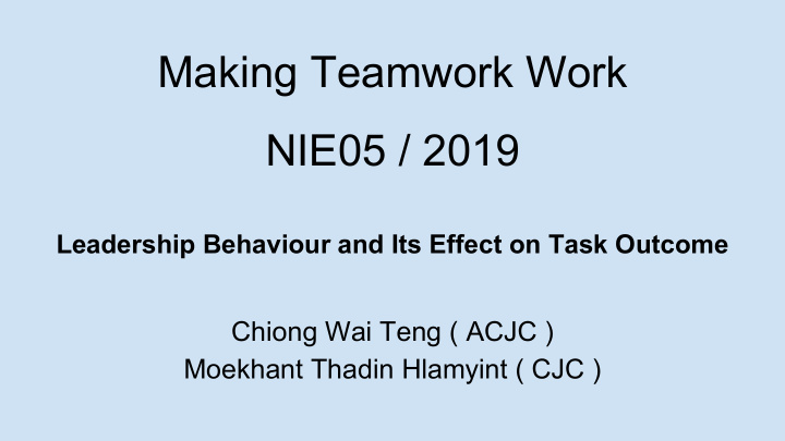 making teamwork work nie05 2019