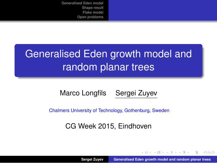 generalised eden growth model and random planar trees