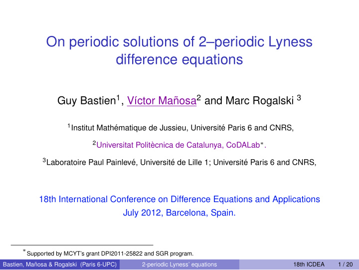 on periodic solutions of 2 periodic lyness difference