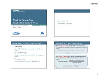 Math for Liberal Arts  MAT 110: Chapter 3 Notes  Uses and Abuses of Percentages  Numbers in the