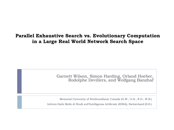 parallel exhaustive search vs evolutionary computation